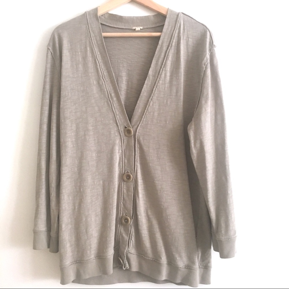 J. Crew Grey Chunky Button Cardigan Sweater